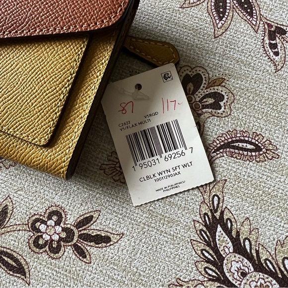 COACH Colorblock Crossgrain Leather Flap Snap Closure Wallet-V5/Flax Multi (NWT) - Picture 6 of 15